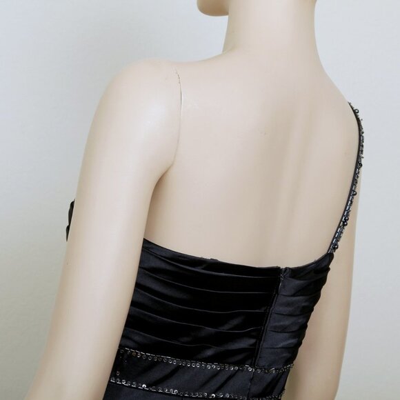 Adrianna Papell One Shoulder Beaded Sequins Maxi Gown Navy Blue Women 6 - Picture 7 of 16